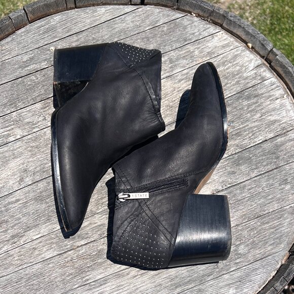 1 State - Black Leather - Small Studded Booties - Y2K - Size 9 / 39 - Picture 10 of 13
